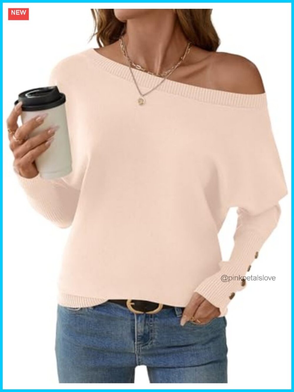 Off Shoulder Oversized Knit Pullover Sweater Long Sleeve Batwing Women